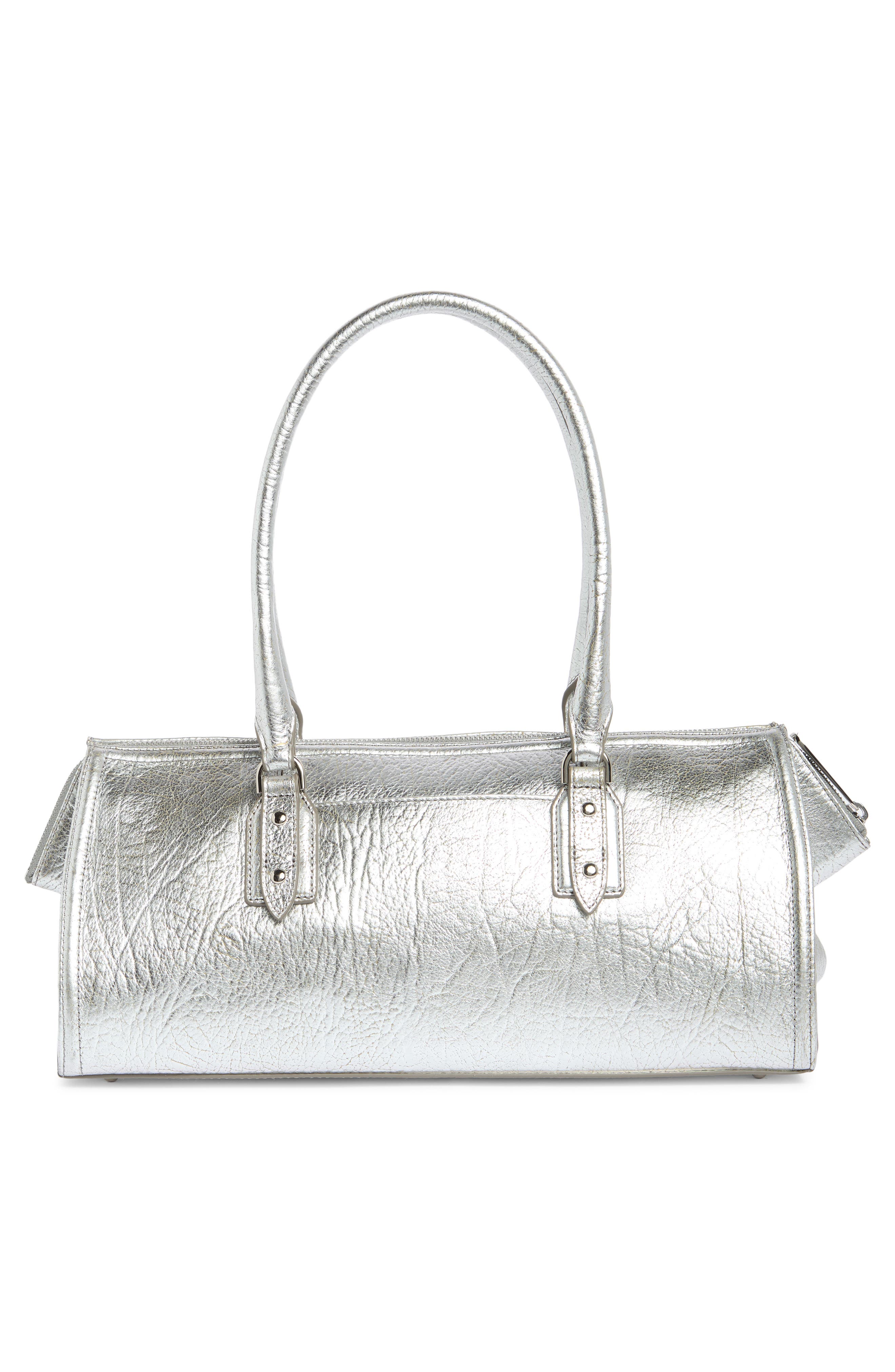 Sophia Metallic Leather Baguette Bag, Alternate, color, SILVER DUCHESS