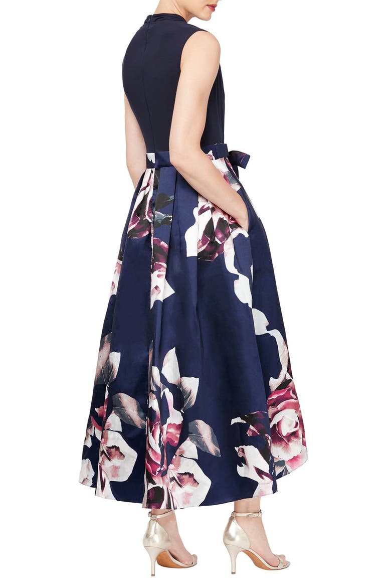 Floral Pleated High-Low Dress, Alternate, color, NAVY MULTI