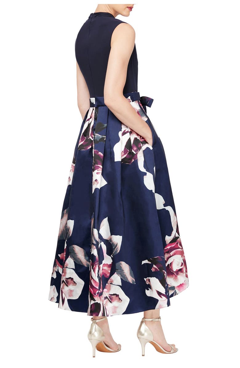 SLNY Floral Pleated High-Low Dress, Alternate, color, Navy Multi