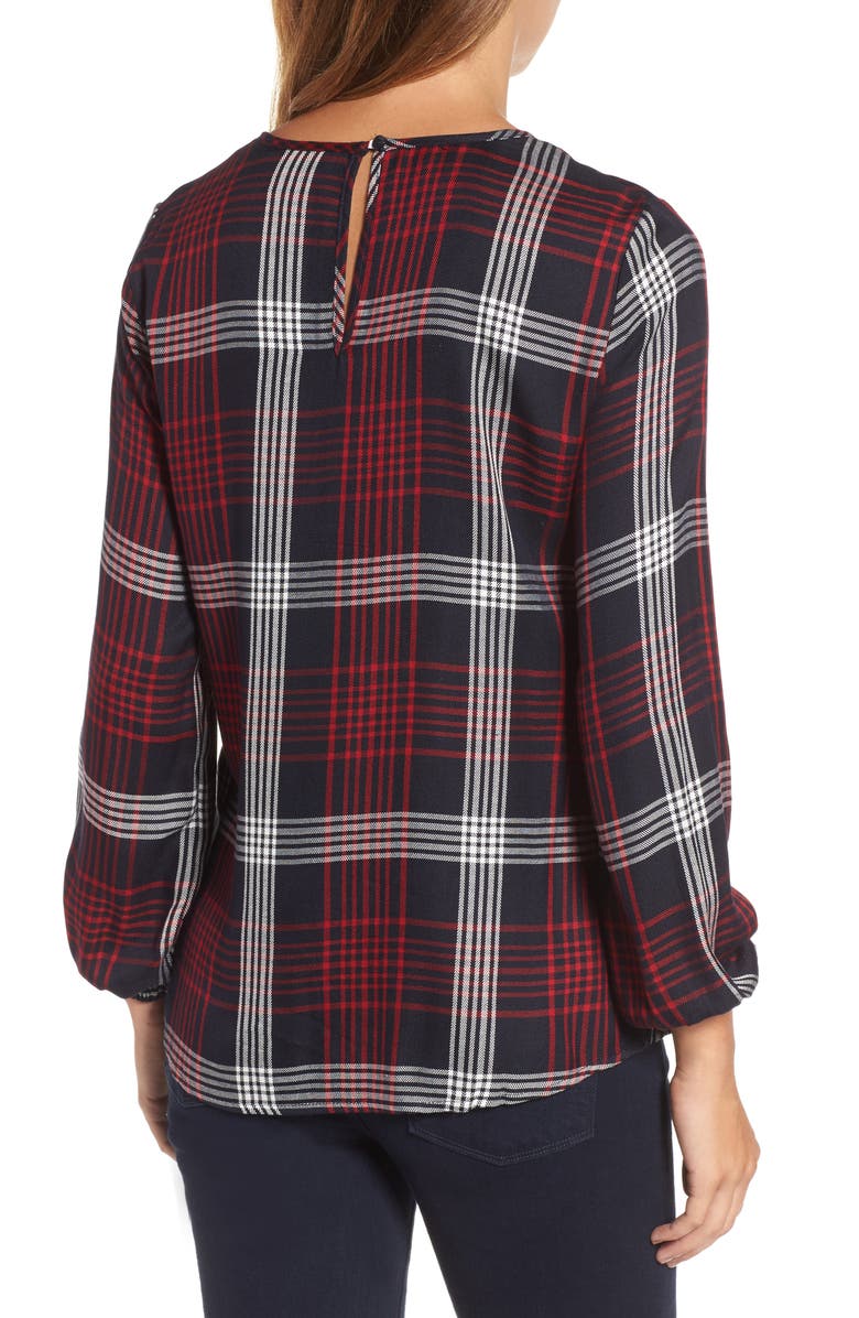 Bobeau Plaid Ruffle Top, Alternate, color, 