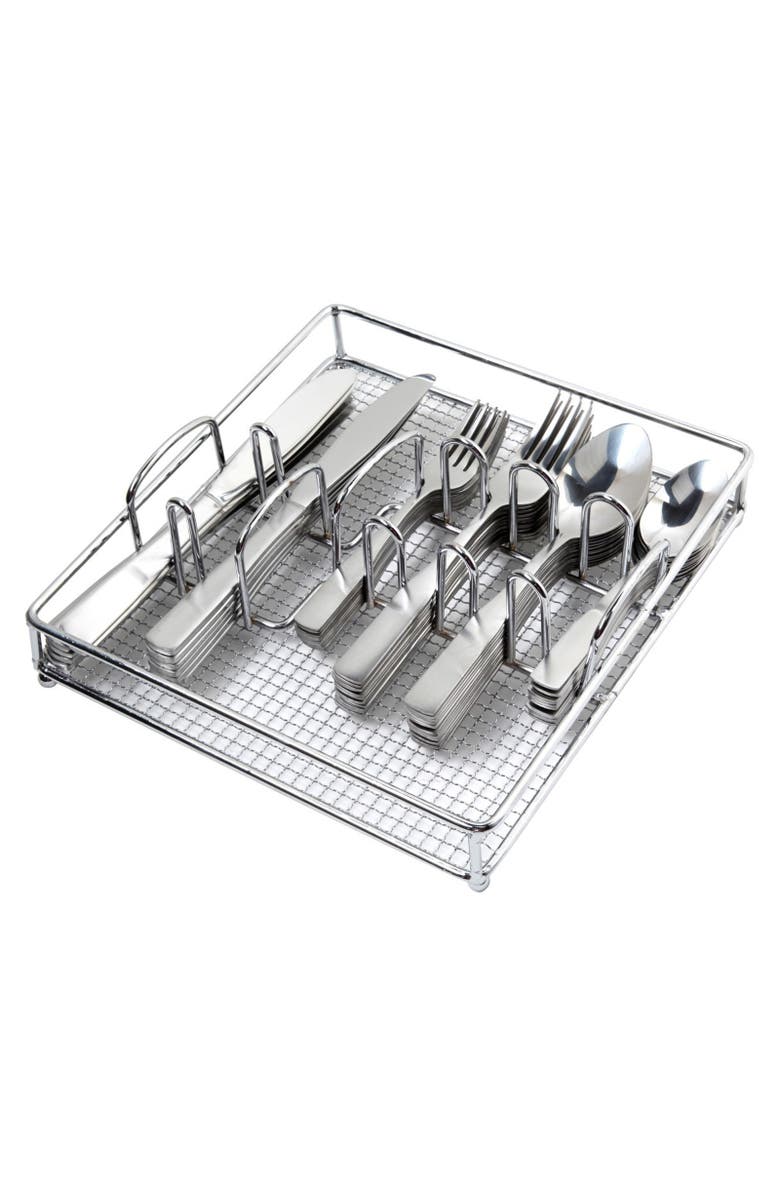 Gibson Home Abbeville 61 Piece Stainless Steel Flatware Set with Wire Caddy, Main, color, Metallic Silver