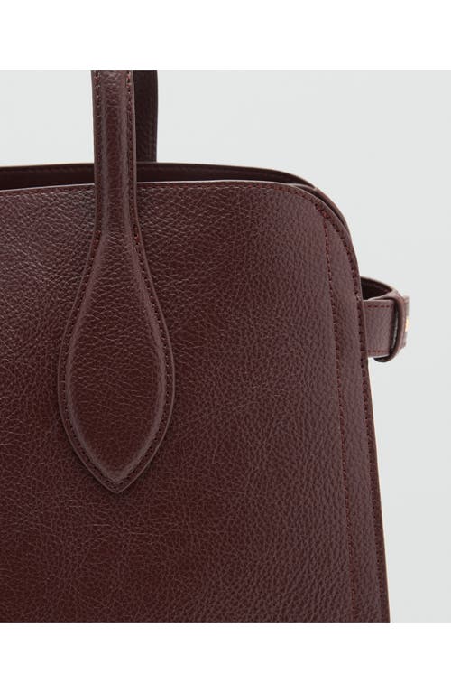 Mango Medium Pebbled Faux Leather Handbag In Burgundy