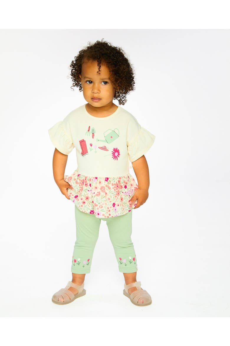 Organic Cotton Bi-Material Flutter Sleeves Flowers Tunic, Alternate, color, Beige Flowers Print
