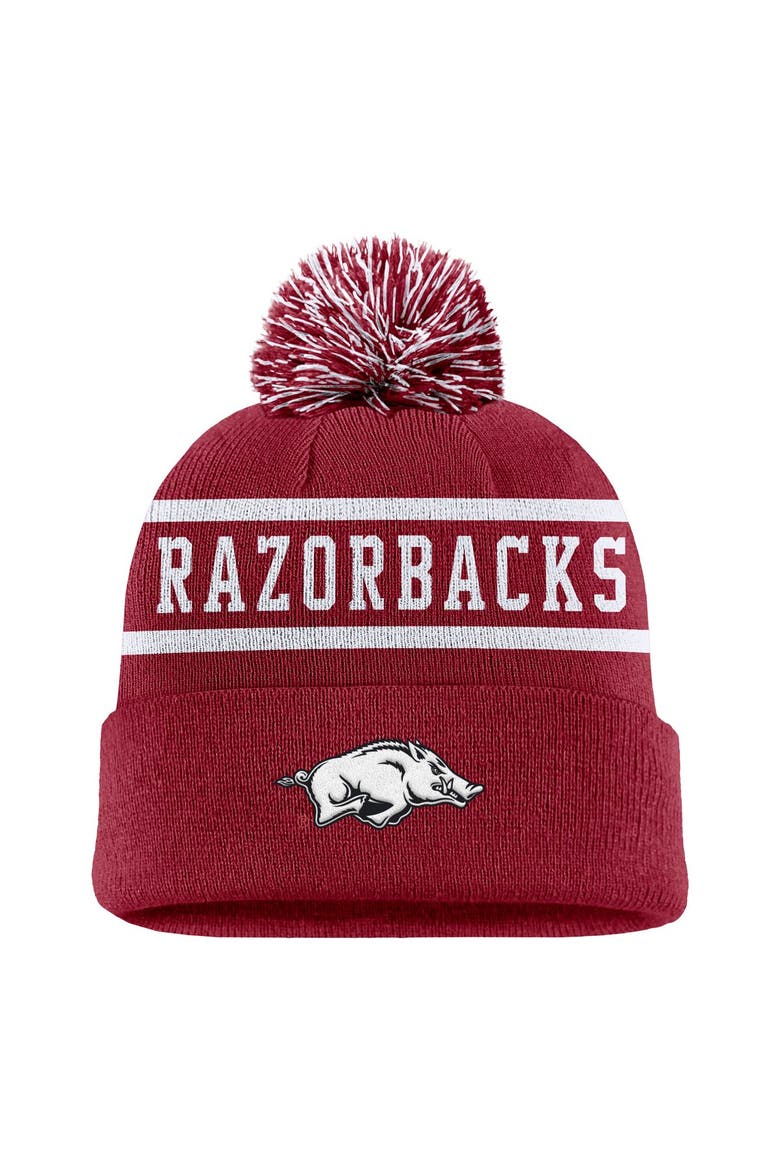 Men's Nike Cardinal Arkansas Razorbacks Peak Cuffed Knit Hat with Pom, Main, color, Cardinal