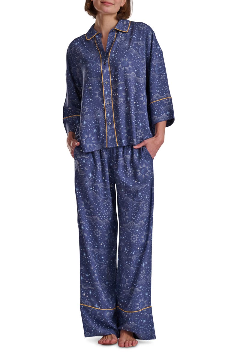 Splendid Button-Up Shirt & Pants Pajamas, Main, color, Celestial Sky