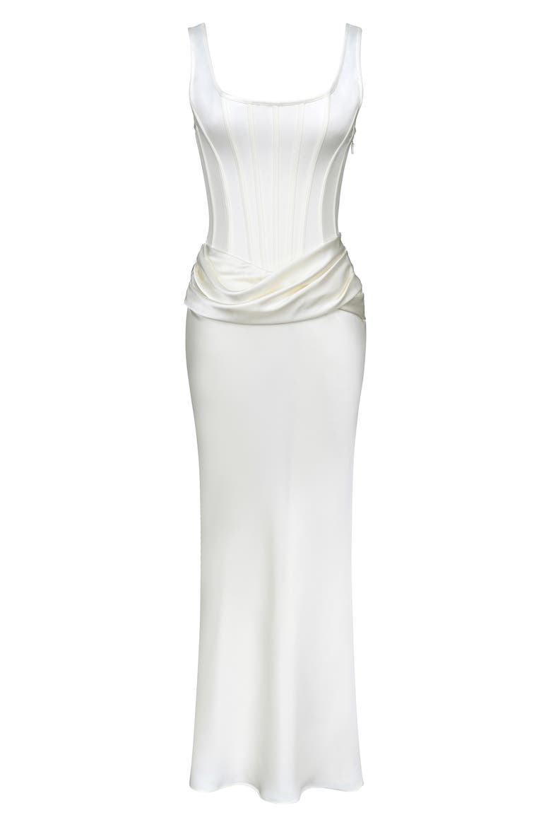 Kira Corset Bodice Satin Gown, Alternate, color, IVORY