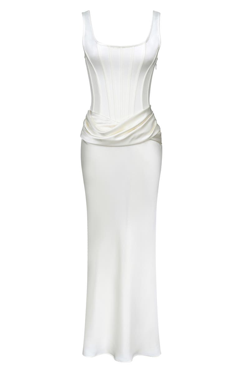 HOUSE OF CB Kira Corset Bodice Satin Gown, Alternate, color, Ivory