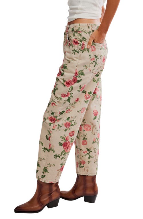 Free People Deep Trance Floral Wide Leg Ankle Jeans In Multi