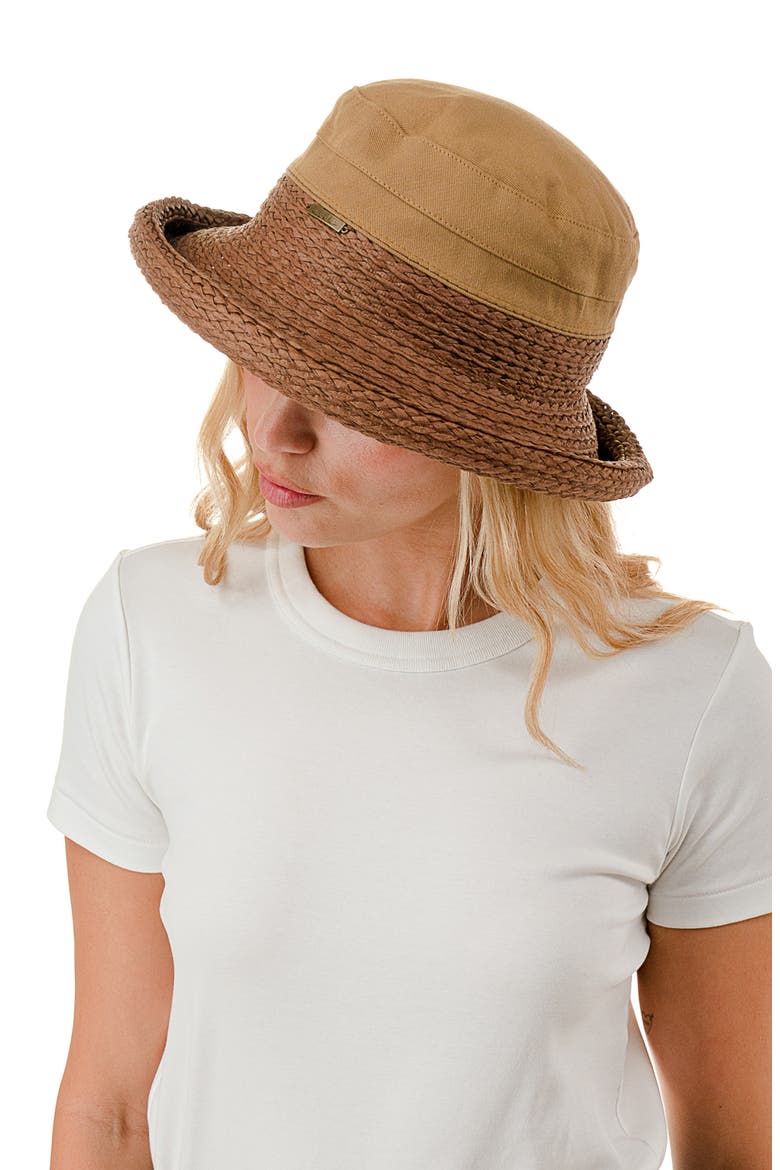 Woven & Straw Rolled Bucket Hat, Alternate, color, BROWN
