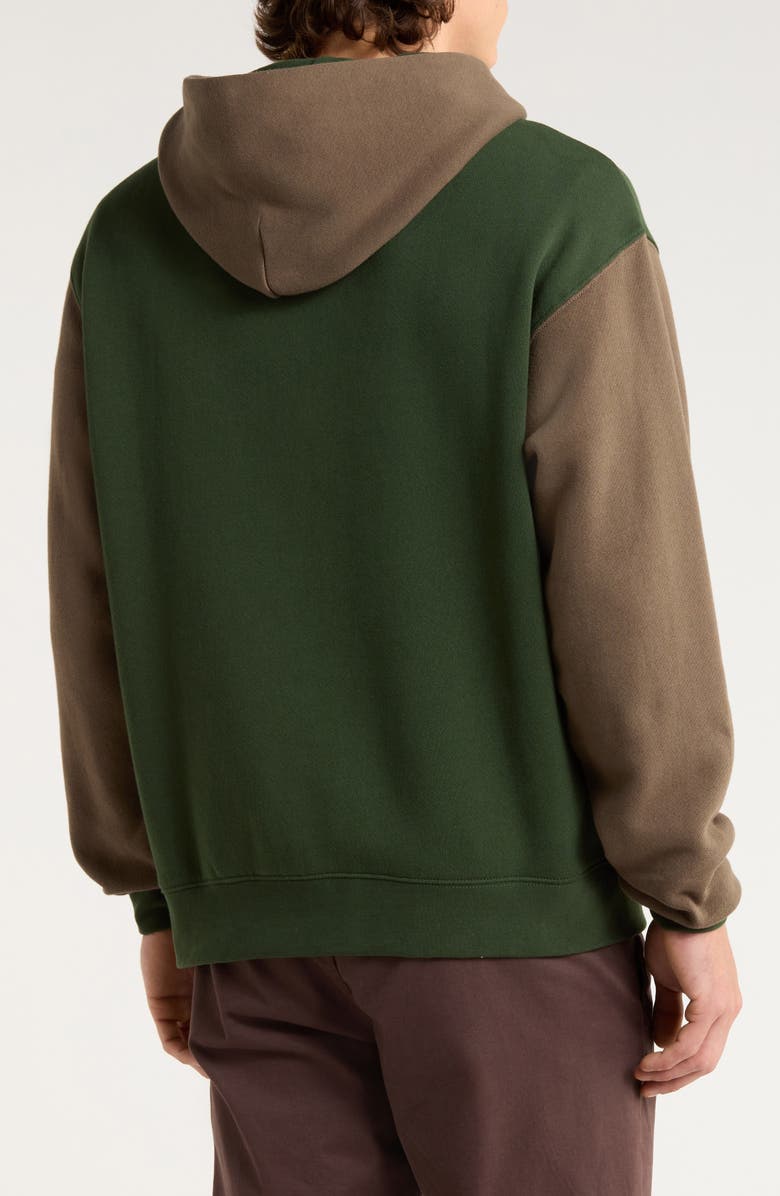Museum of Peace & Quiet University Logo Colorblock Cotton Hoodie, Alternate, color, Forest