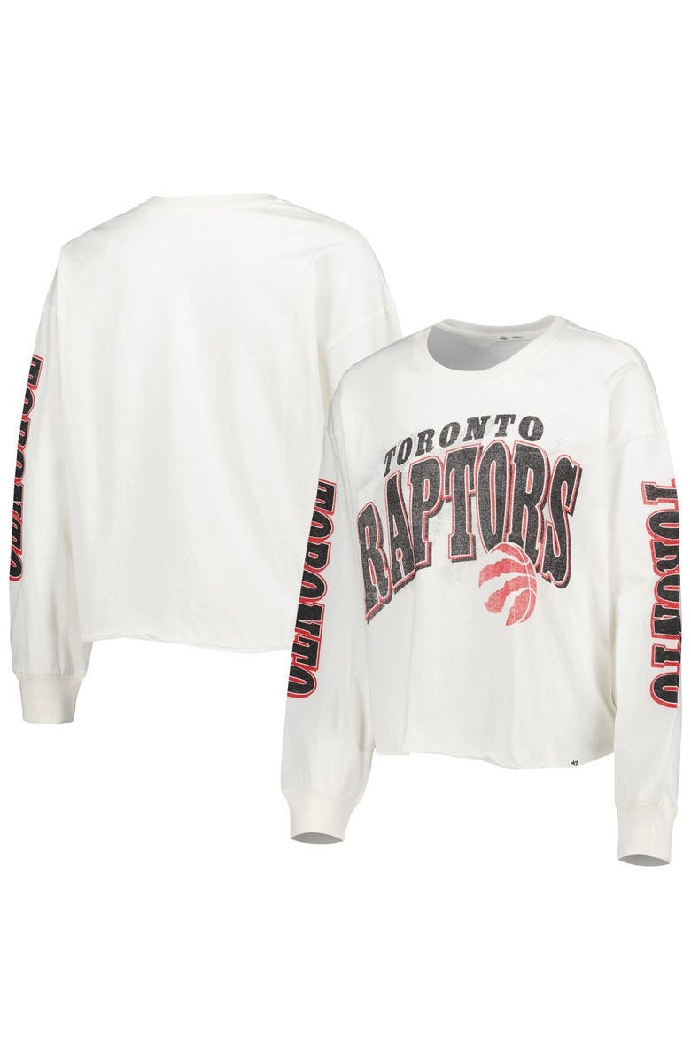 '47 Women's '47 Cream Toronto Raptors Parkway Brush Back Long Sleeve Cropped T-Shirt, Main, color, 