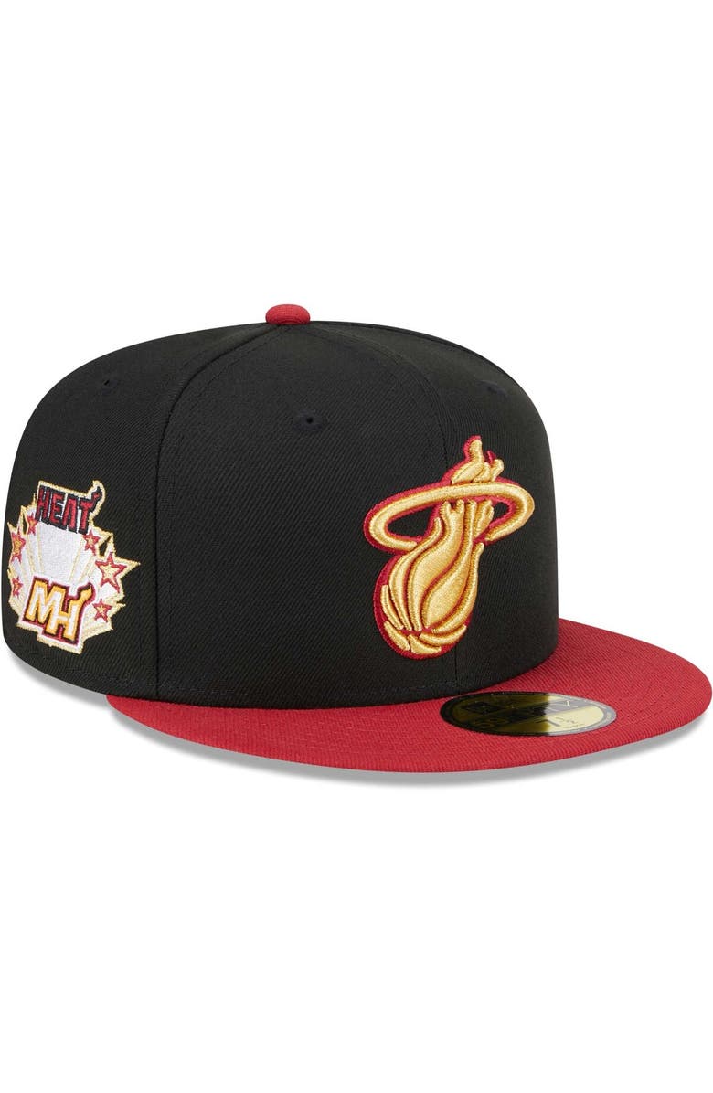 New Era Men's New Era Black/Red Miami Heat Gameday Gold Pop Stars 59FIFTY Fitted Hat, Main, color, Black