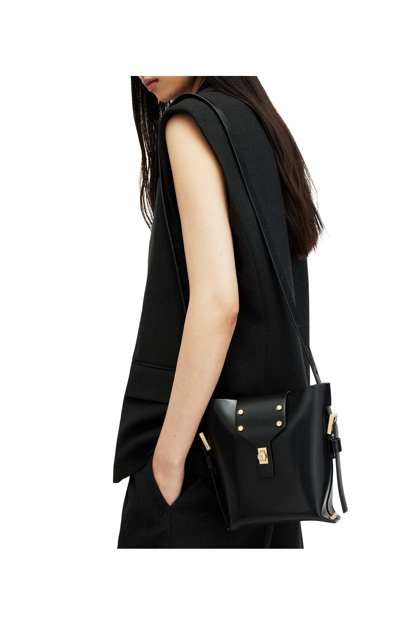 AllSaints Miro Crossbody Bucket Bag, Alternate, color, 