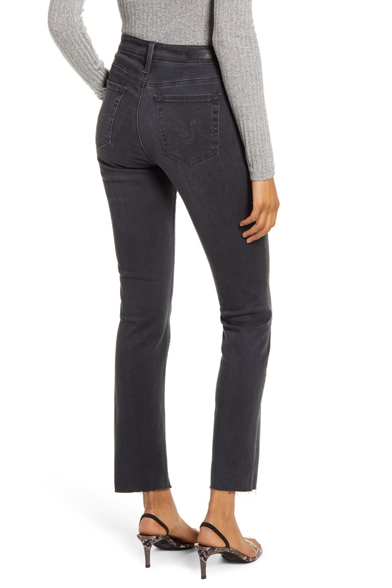 Mari High Waist Raw Hem Slim Straight Leg Jeans, Alternate, color, PRESSURE