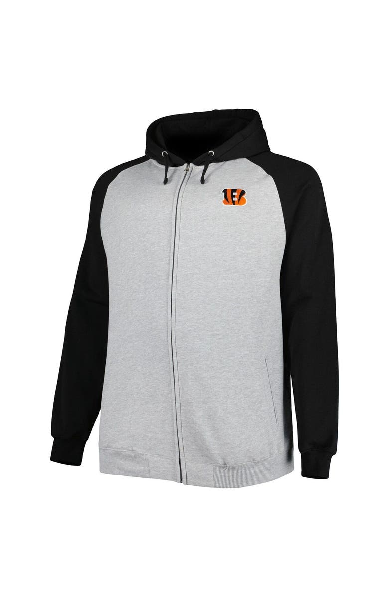PROFILE Men's Heather Gray Cincinnati Bengals Big & Tall Fleece Raglan Full-Zip Hoodie Jacket, Alternate, color, 