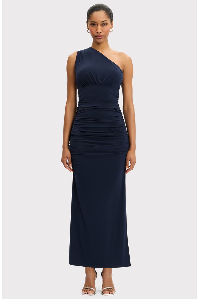 One-Shoulder Ruched Jersey Cocktail Dress, Alternate, color, CLASSIC BLUE-470
