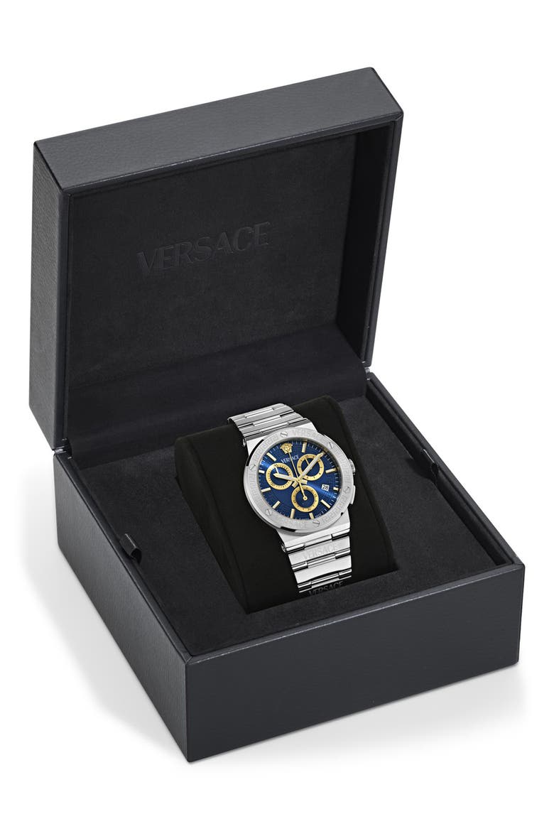 Greca Logo Chronograph Bracelet Watch, 40mm, Alternate, color, STAINLESS STEEL