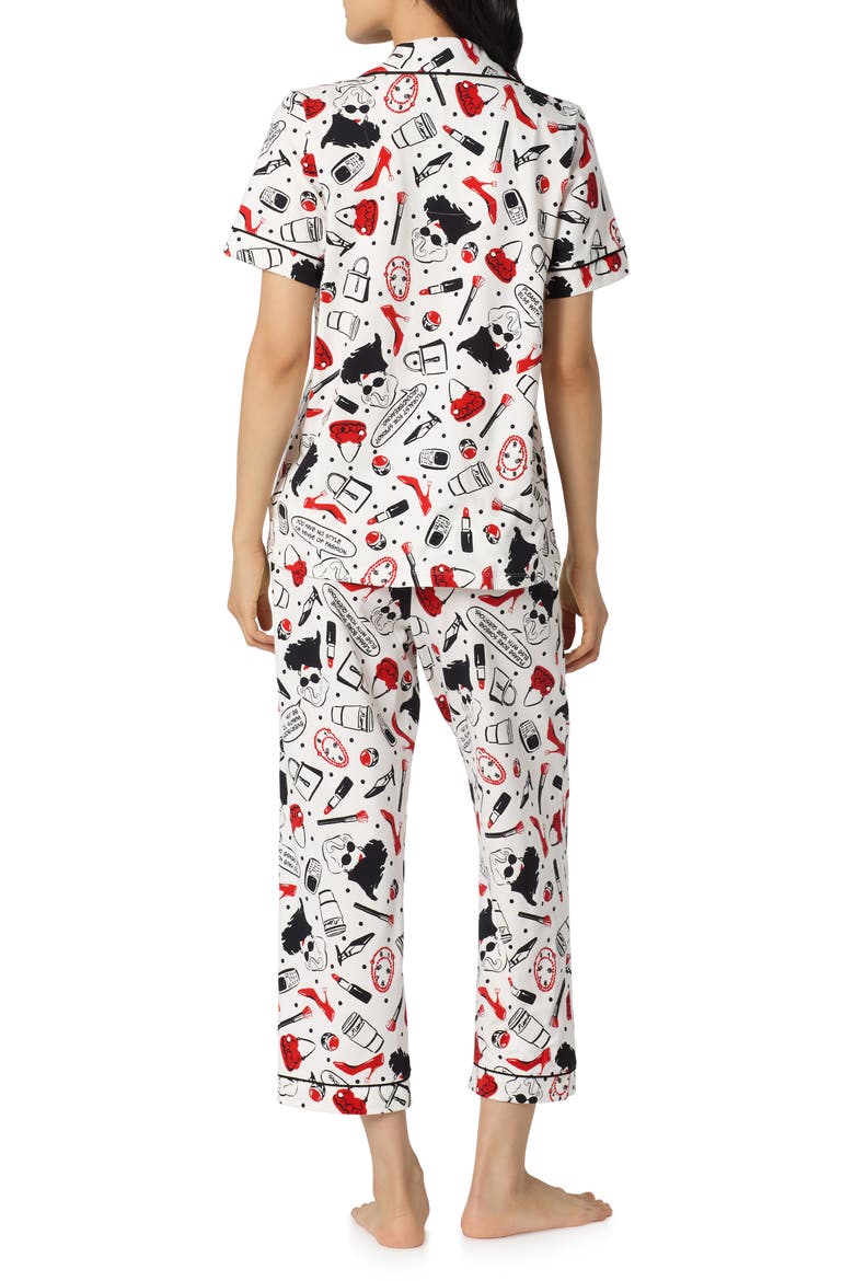 Print Stretch Organic Cotton Crop Pajamas, Alternate, color, DEVIL WEARS PRADA