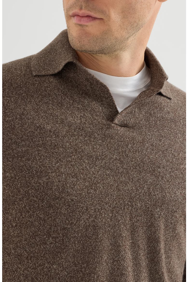 Mouliné cashmere knit polo, Alternate, color, Grey