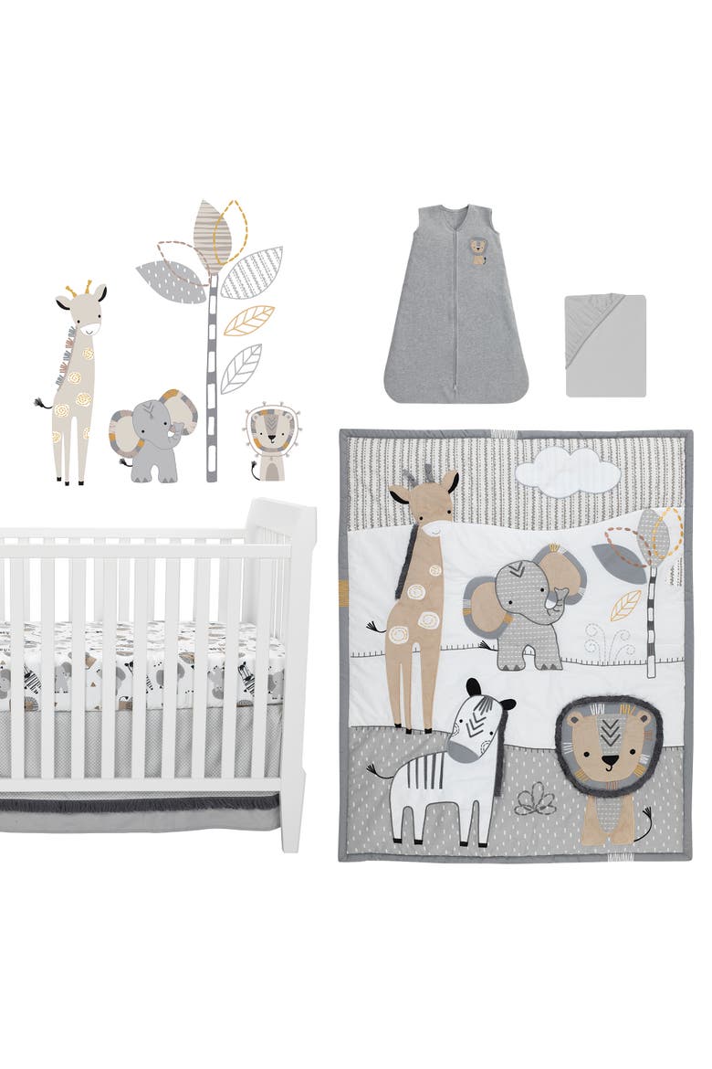 Jungle Safari Nursery 6-Piece Baby Crib Bedding Set, Main, color, Gray