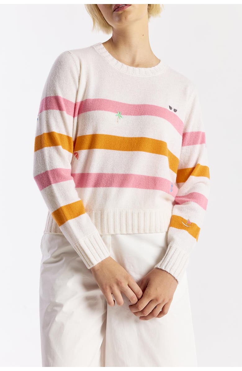 Brodie Pure Cashmere Beach Embroidery 100% Cashmere Sweater, Alternate, color, Pink & Orange Stripes