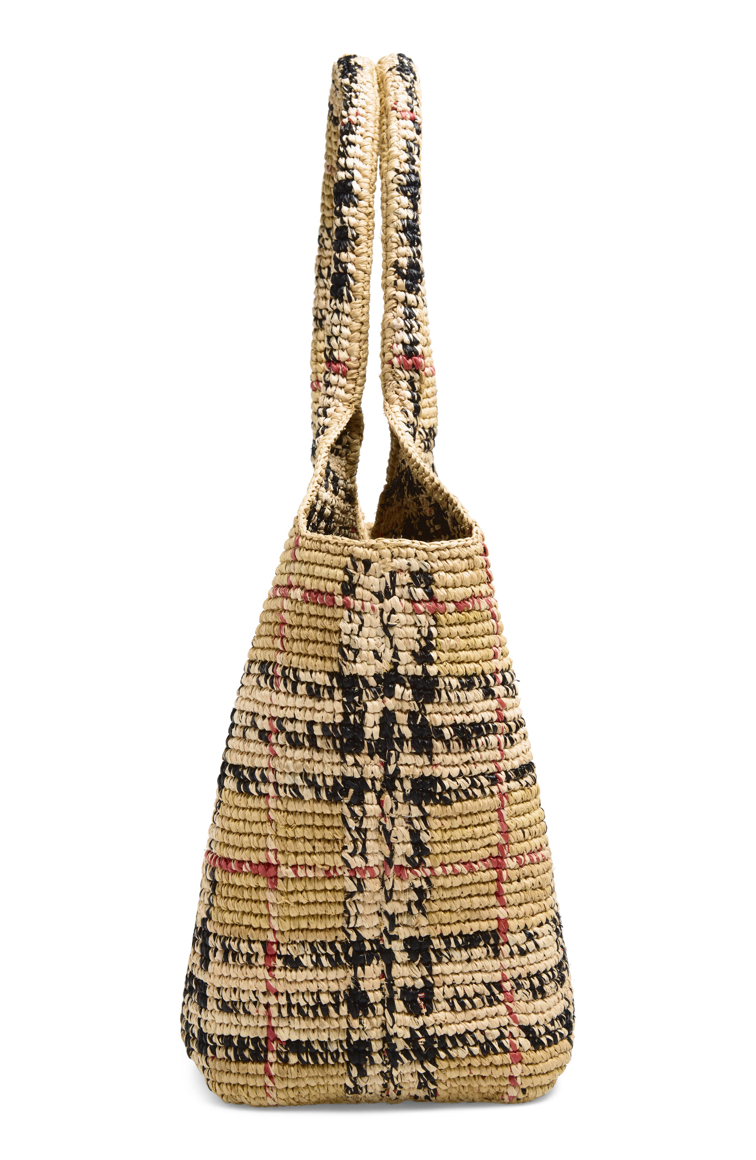 Burberry Small Margate Check Raffia Tote, Alternate, color, Sand Ip Check