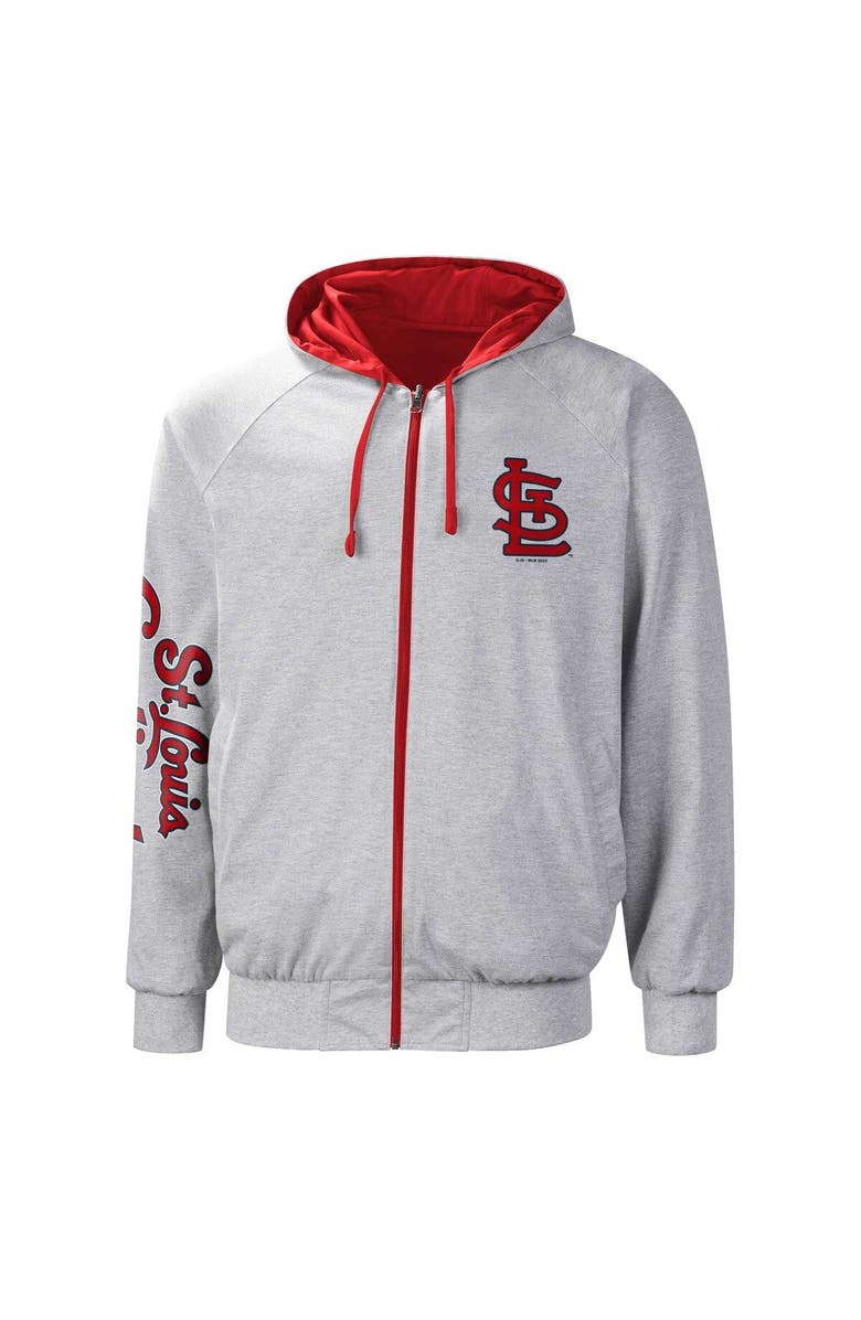 G-III SPORTS BY CARL BANKS Men's G-III Sports by Carl Banks Red/Heather Gray St. Louis Cardinals Southpaw Reversible Raglan Hoodie Full-Zip Jacket, Alternate, color, Red