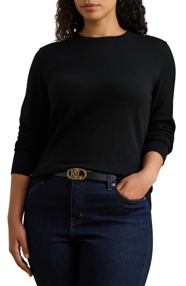 Lauren Ralph Lauren Crewneck Cotton Blend Sweater, Main, color, Black