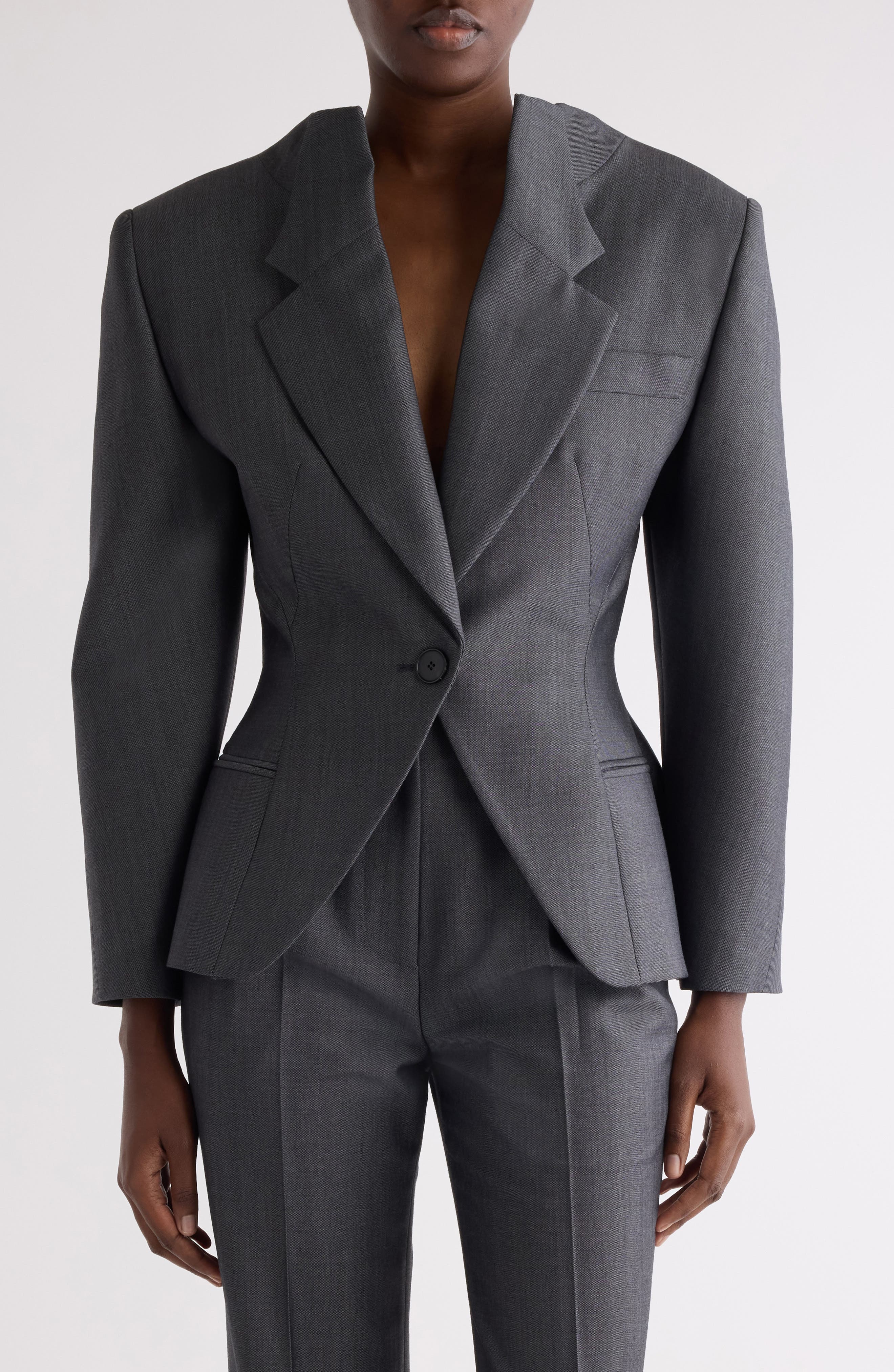 Slashed Stretch Wool Blend Jacket