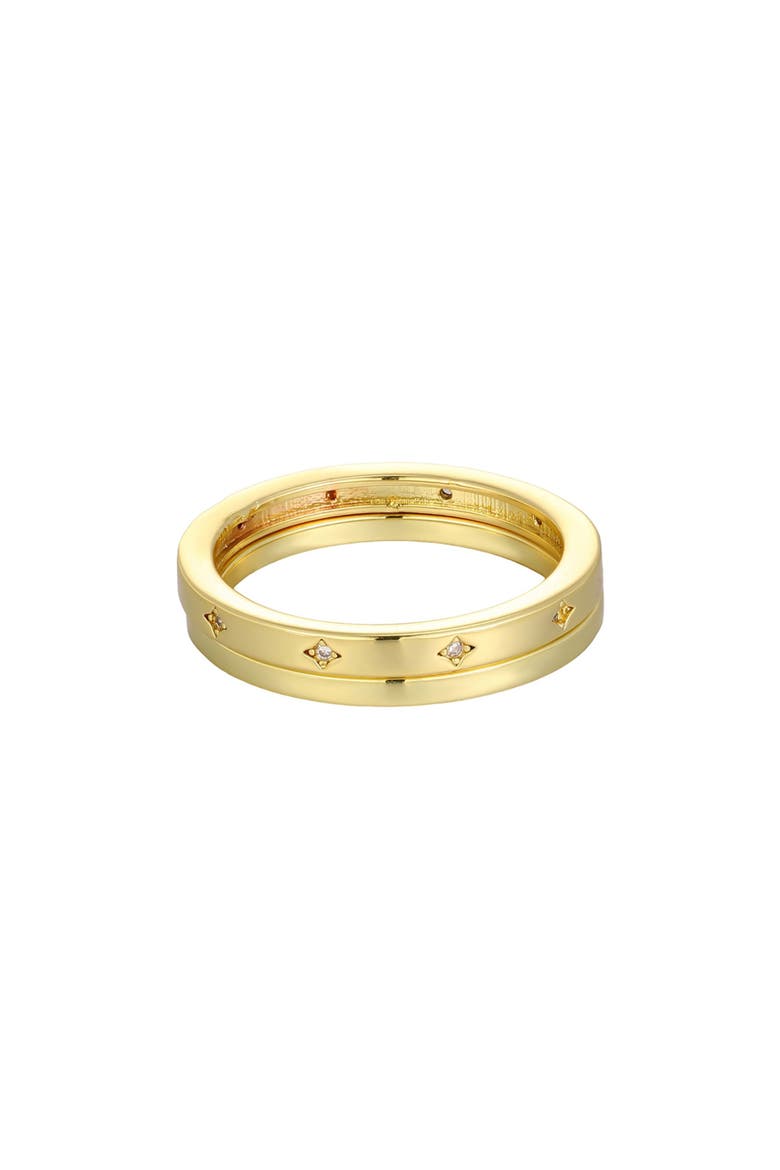 Set of 2 14K Gold Plated Cubic Zirconia Star Band Rings, Main, color, GOLD
