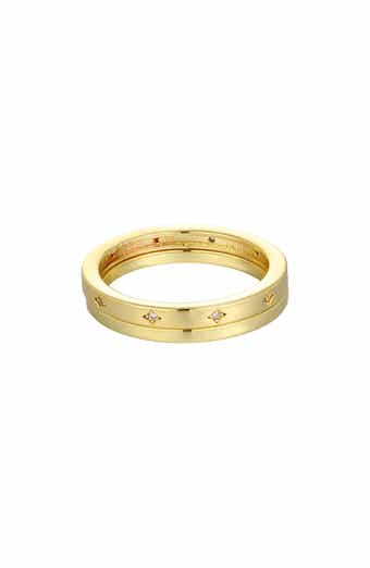Set of 2 14K Gold Plated Cubic Zirconia Star Band Rings