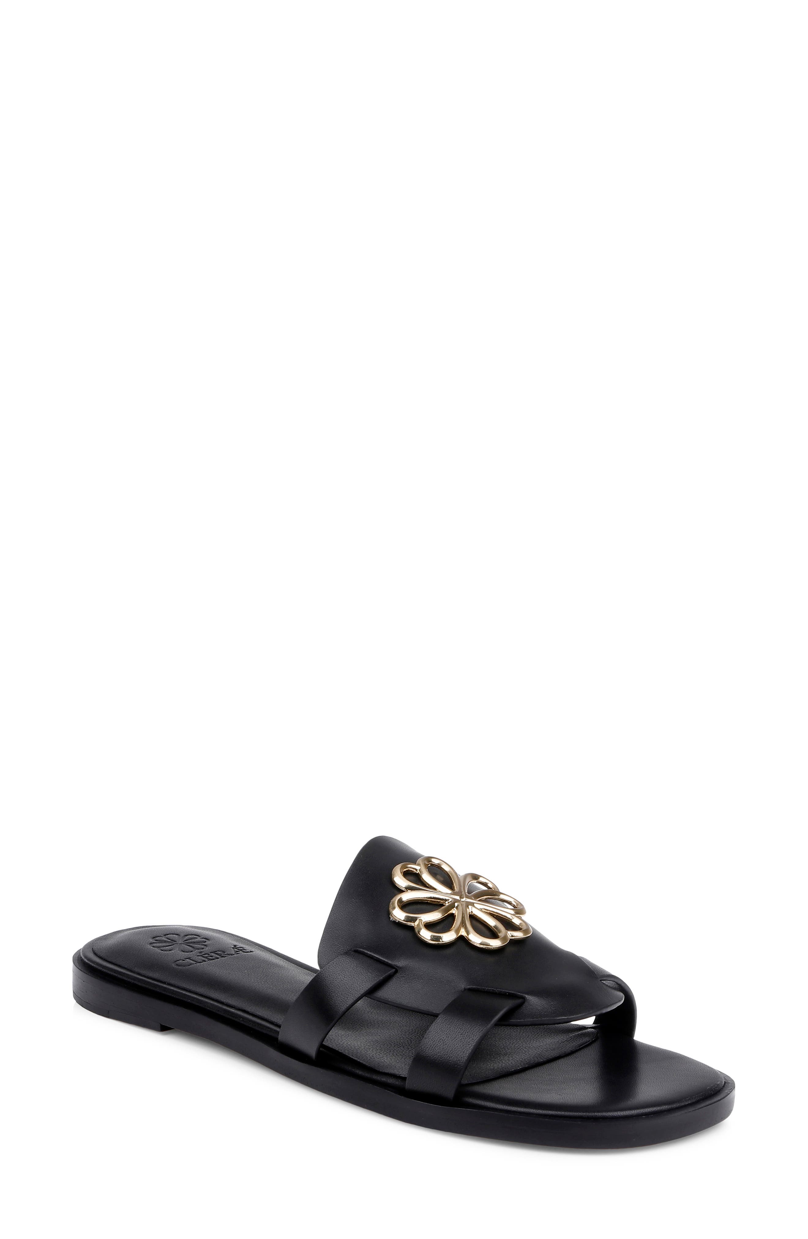 CLERAE Ilena Slide Sandal, Main, color, Black Leather
