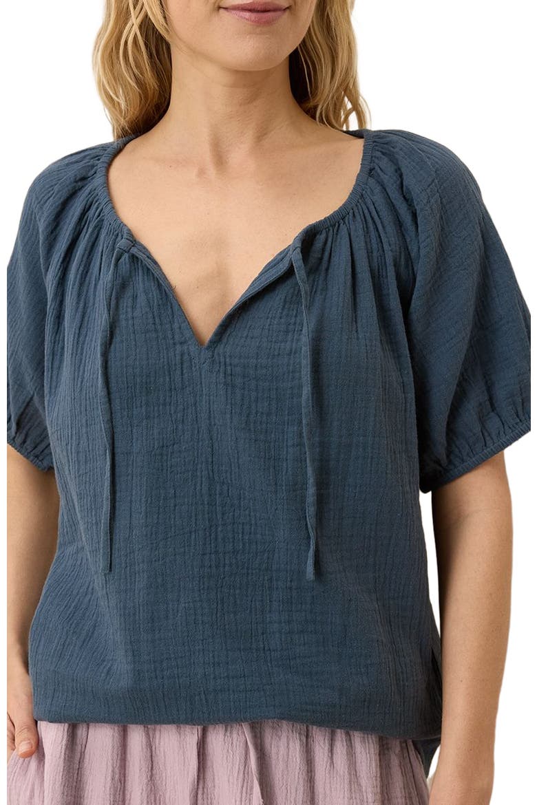 Organic Cotton Coastal Double Gauze Boho Popover, Alternate, color, French Navy