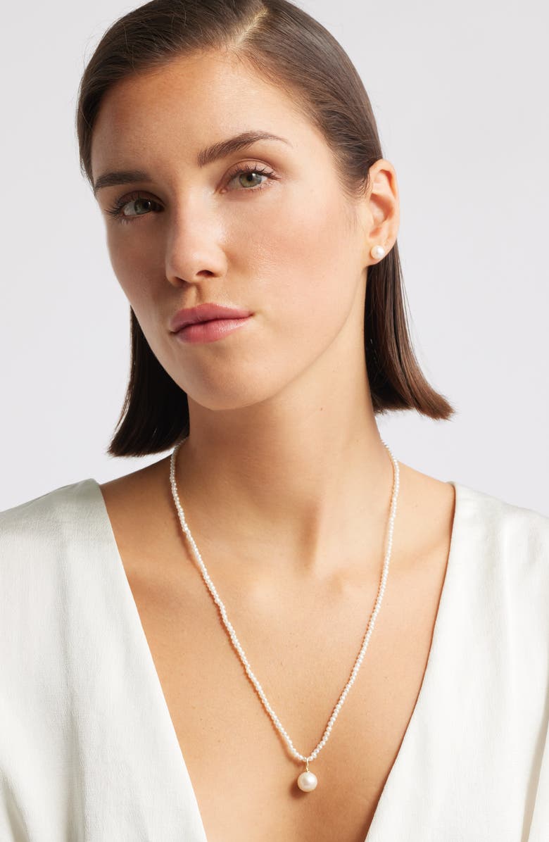 Nordstrom Freshwater Pearl Long Pendant Necklace, Alternate, color, White- 14K Yellow Gold