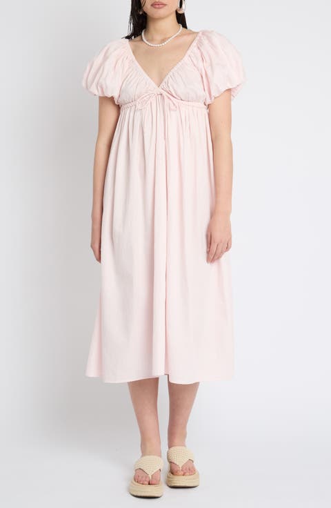 Bubble Sleeve Cotton Maxi Dress