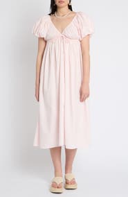 Muse Assembly Bubble Sleeve Cotton Maxi Dress