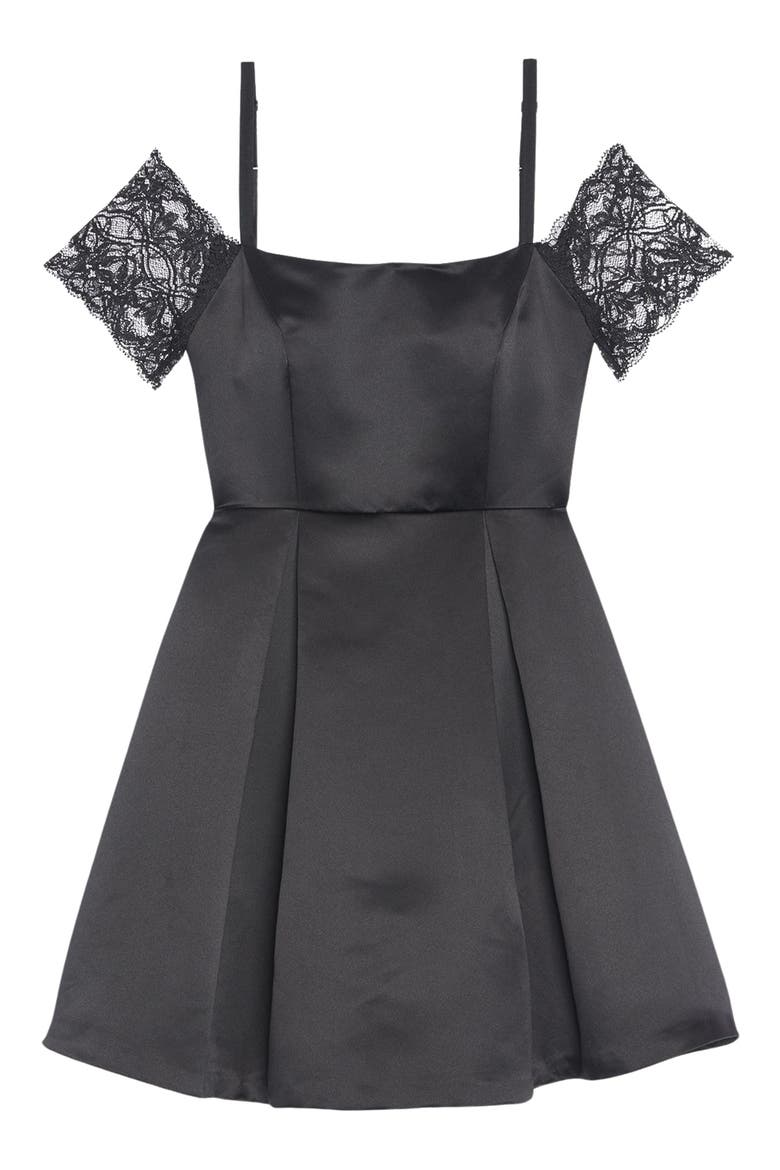 Ondine Cold Shoulder Lace & Satin Minidress, Main, color, NOIR
