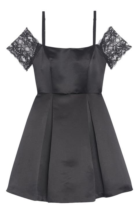 Ondine Cold Shoulder Lace & Satin Minidress