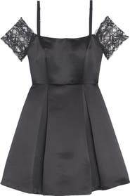 SANDRO Ondine Cold Shoulder Lace & Satin Minidress