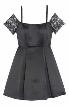SANDRO Ondine Cold Shoulder Lace & Satin Minidress