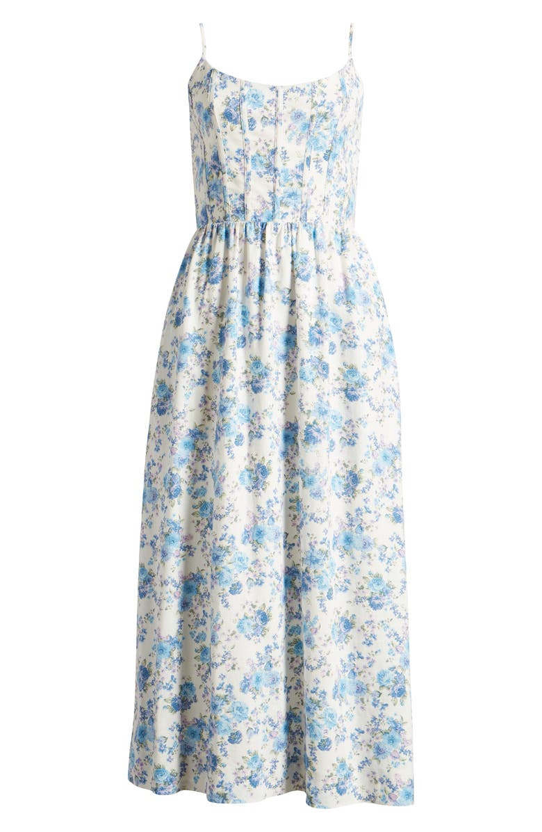 Charles Henry Cami Floral Corset Linen Blend Sundress, Alternate, color,