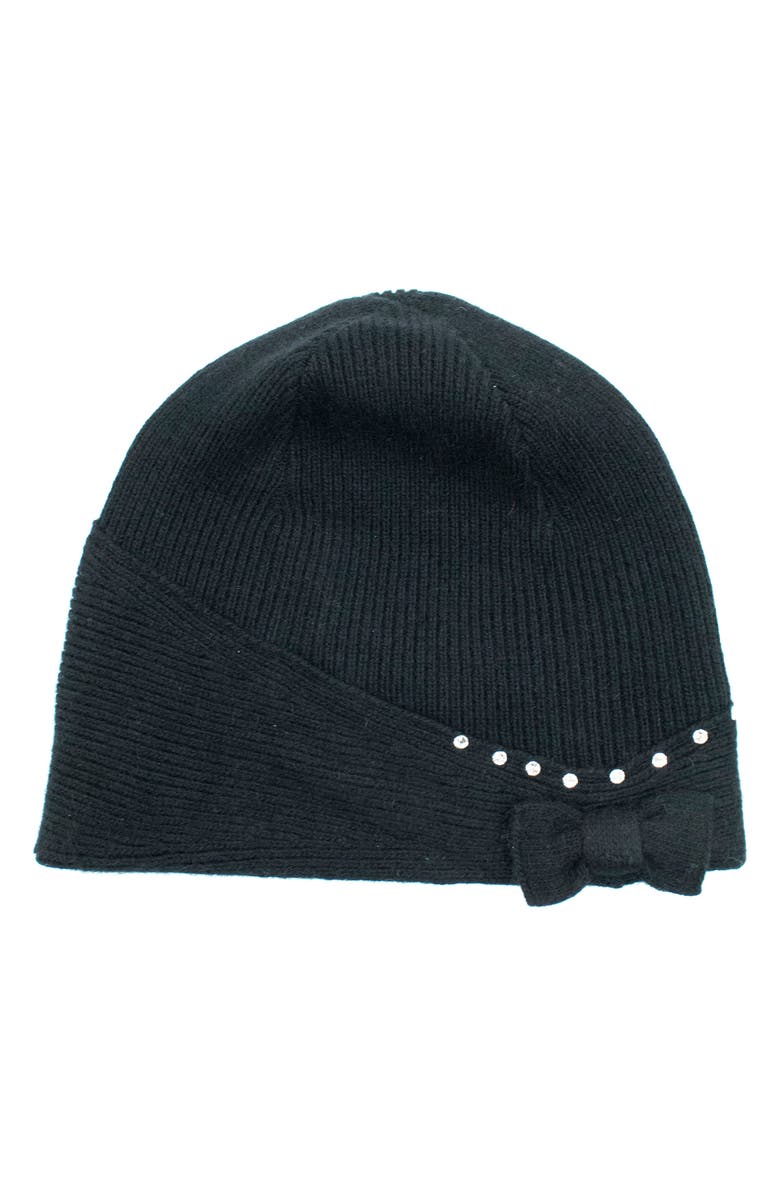 Portolano Rhinestone Bow Beanie, Main, color, Black