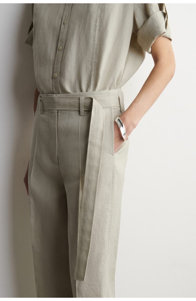 COS Belted Linen Barrel-Leg Pants, Alternate, color, Beige