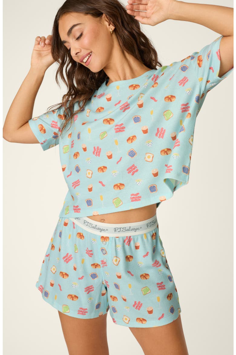 Breakfast Print Pajama Set, Alternate, color, COOL BLUE
