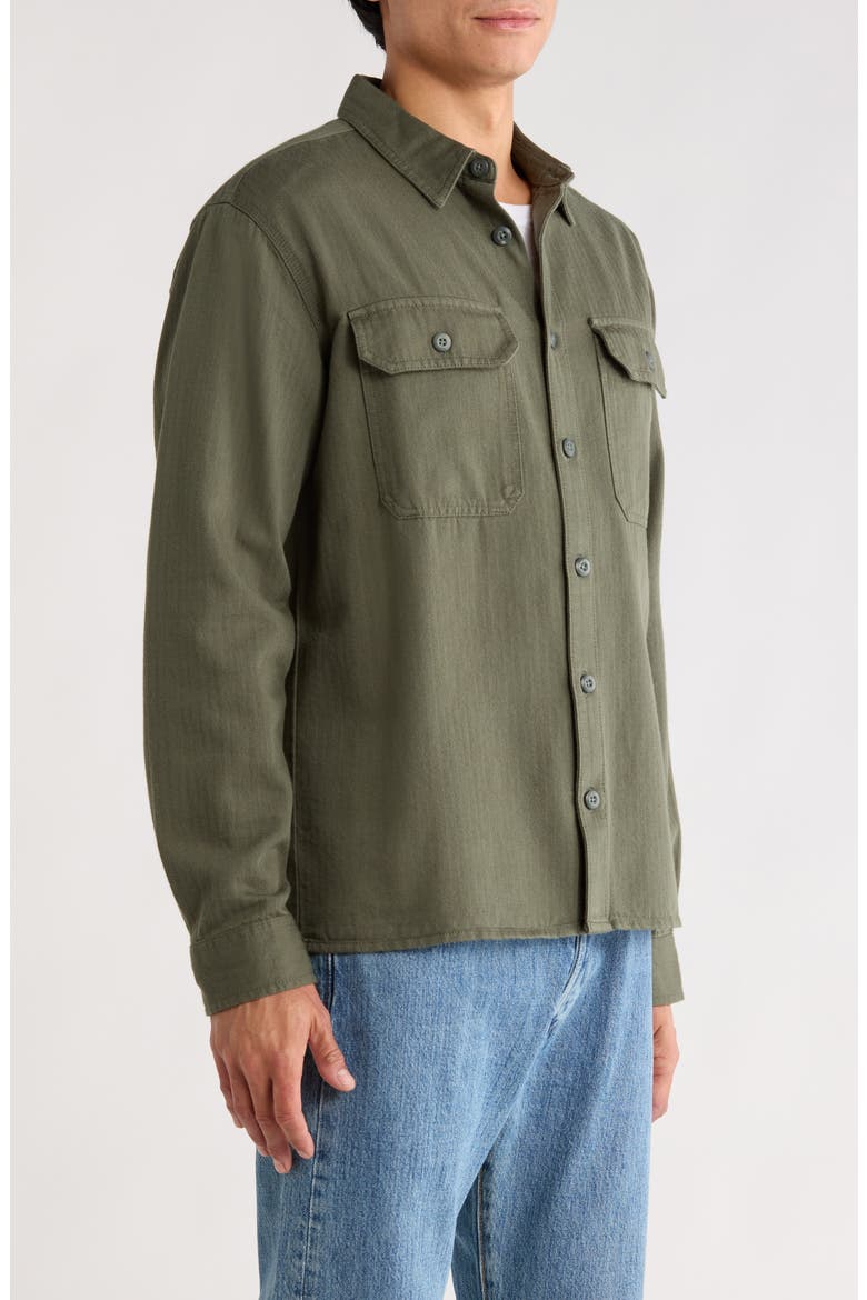 Fort Garage Stripe Cotton Herringbone Button-Up Shirt, Alternate, color, OLIVE