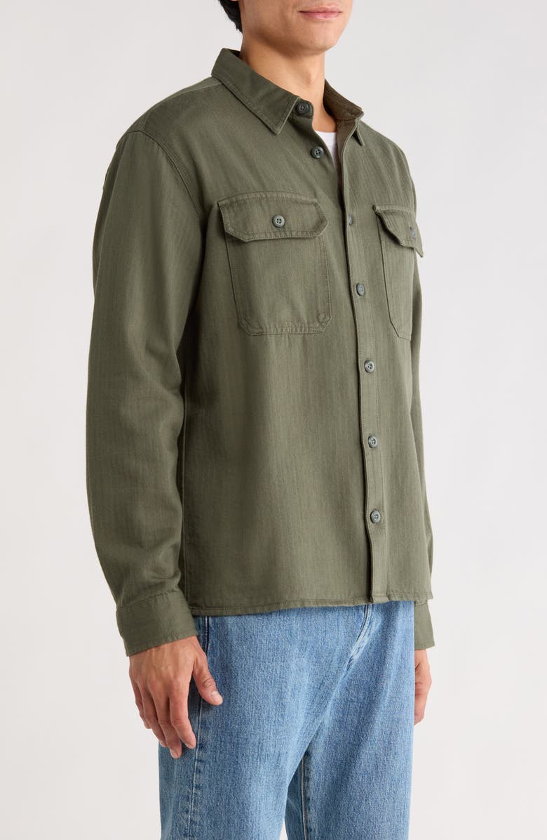 Billabong Fort Garage Stripe Cotton Herringbone Button-Up Shirt, Alternate, color, Olive