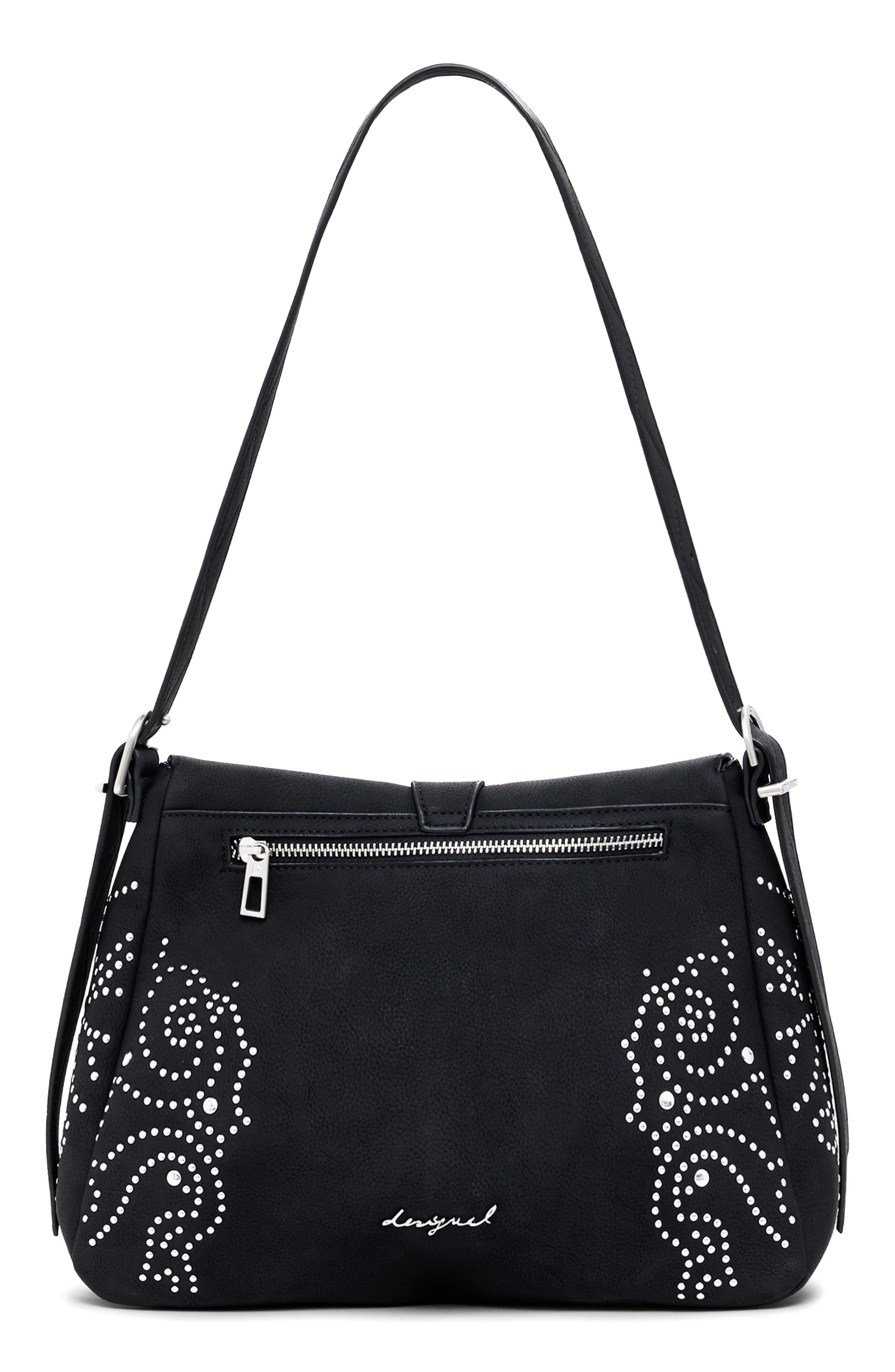Desigual Studded Faux Leather Crossbody Bag, Alternate, color, Black