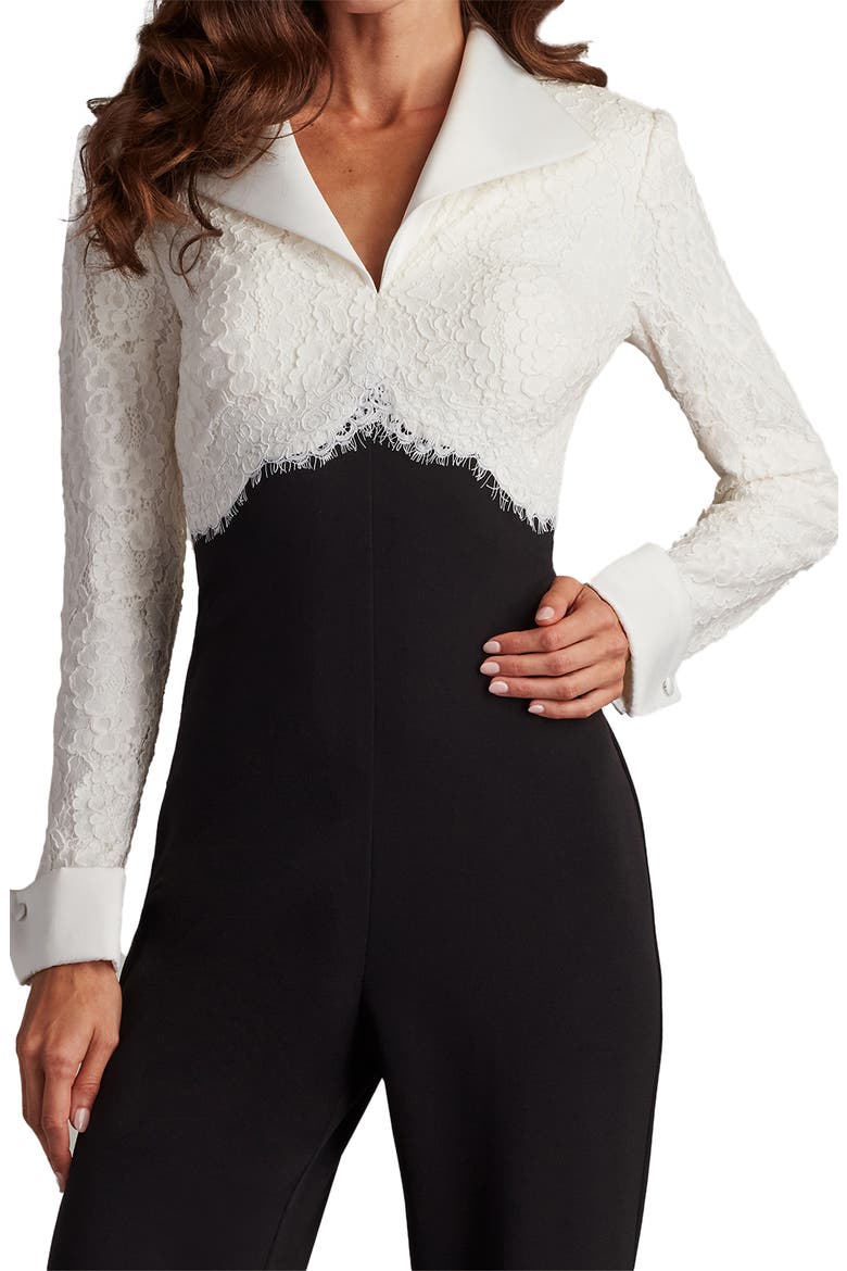 Cotton Blend Lace & Crepe Jumpsuit, Alternate, color, IVORY/ BLACK
