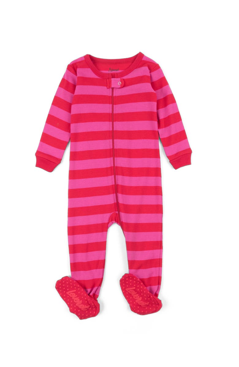 Leveret Kids Footed Striped Cotton Matching Family Pajamas, Alternate, color, Red & Pink