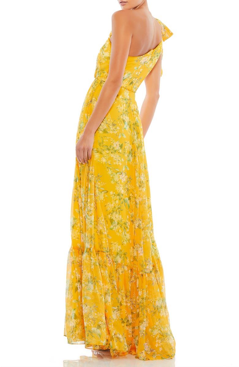 Mac Duggal Floral One Shoulder Bow Maxi Dress, Alternate, color, Yellow Multi